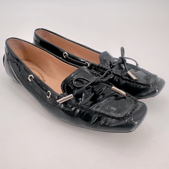 TOD’S Blue Patent Leather Driving Loafers Size 6.5 - Picture 1 of 7